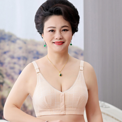 New wholesale bras for middle-aged and elderly people, large size bras without rims, front button mom bras, cotton bras