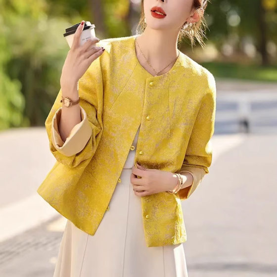 Internet Celebrity Explosive New Chinese Style National Style Coat Women's Elegant All-match Chanel Style Short Coat Spring Slimming Round Neck Top