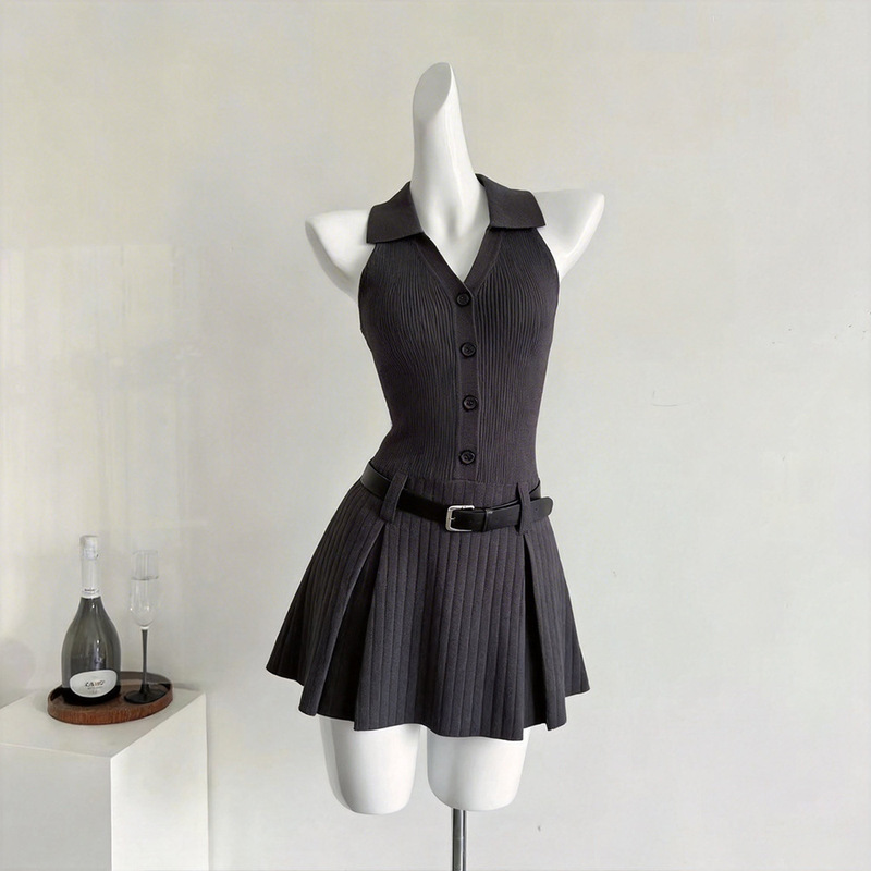 Sexy Retro Gray Halter Neck Dress with a Stylish Vibe, 2026 Summer New Model, Particularly Beautiful Sleeveless Mini Dress