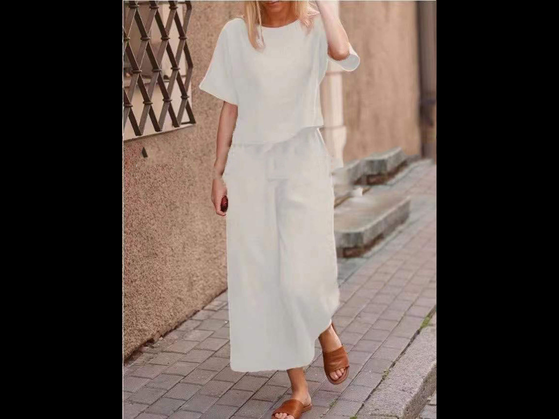 Plus Size Women's Solid Color Short Sleeve Set Loose European American Style Two Piece Women's Clothing Fashion_ecoleips.com
