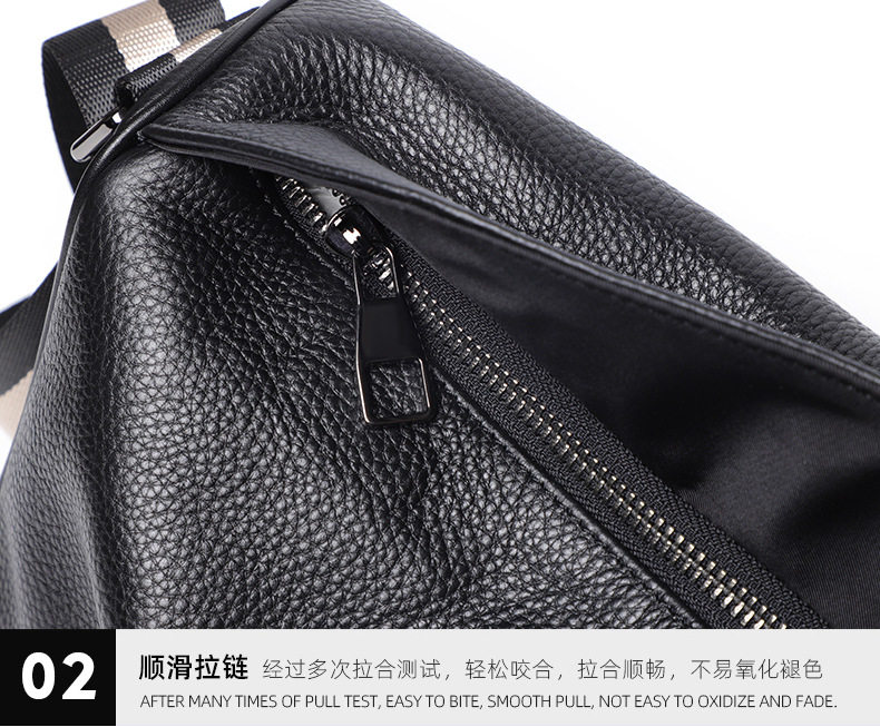 Túi đeo chéo nam da bò mềm kiểu mới, túi đeo vai thời trang thể thao thường ngày 32×20×10 cm — Màu đen vân vải chi tiết 19