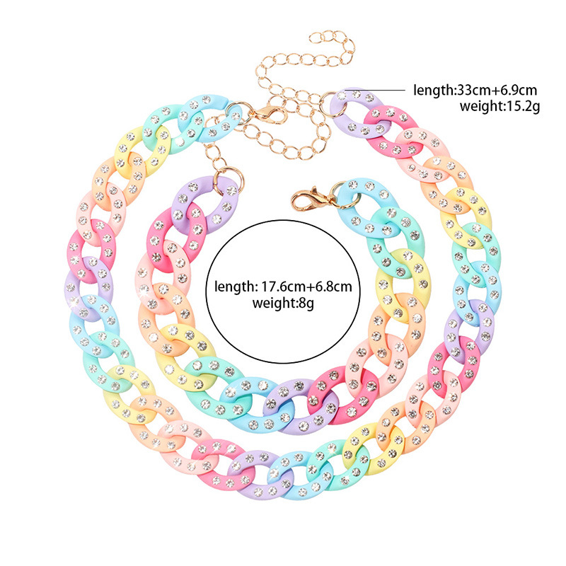 19g Weight Rhinestones Inlay Material Punk Colorful Alloy Soft Clay Chain Diamond Rhinestone Necklace