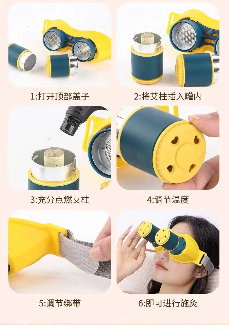 Eye Moxibustion Device Ai Mu Eye Care Moxa Box with 54 Moxa Cones Strap for Home Use preparation