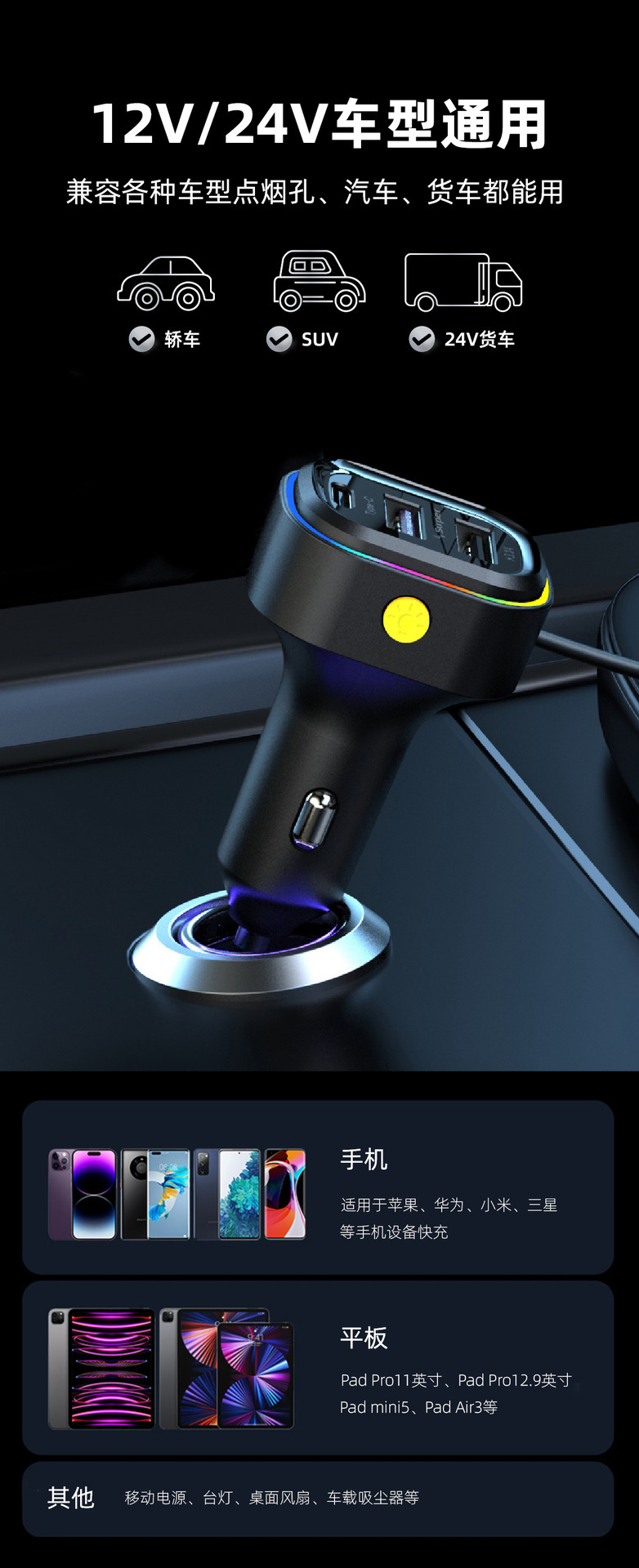 Yq1 Amazon New Car Charger Multifunctional Super Fast Charging Car 6-Port Mobile Phone Charger