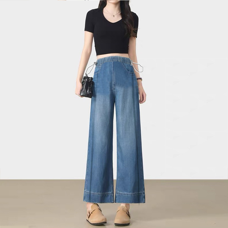 Maternity Pants for Summer, Thin Style, 2026 Drawstring Blue Denim Pants, Non-Tightening, Nine-Point Length, Suitable for Summer
