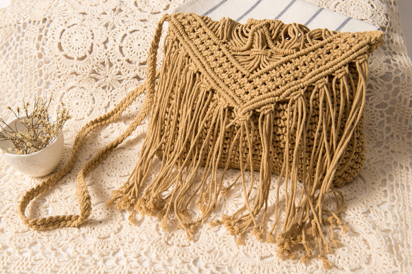 Single Shoulder Strap Strap Type Straw Bag Bags Type Holiday Occasion Women's Medium Spring&summer Cotton Rope Vacation Straw Bag
