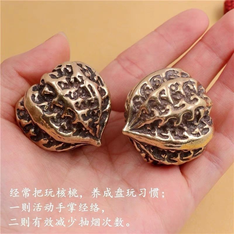 단단한 순수한 황동 호두 손잡이 조각 원 놀이 마사지 피트니스 공 홈 티 애완 동물 장식품 순수한 구리 손잡이 조각