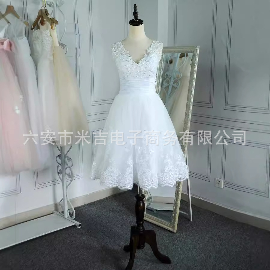 Foreign Trade Bride Spring Mid-Length Wedding Dress 2025 New European and American Shoulder Short Fashion Elegant Tutu Skirt