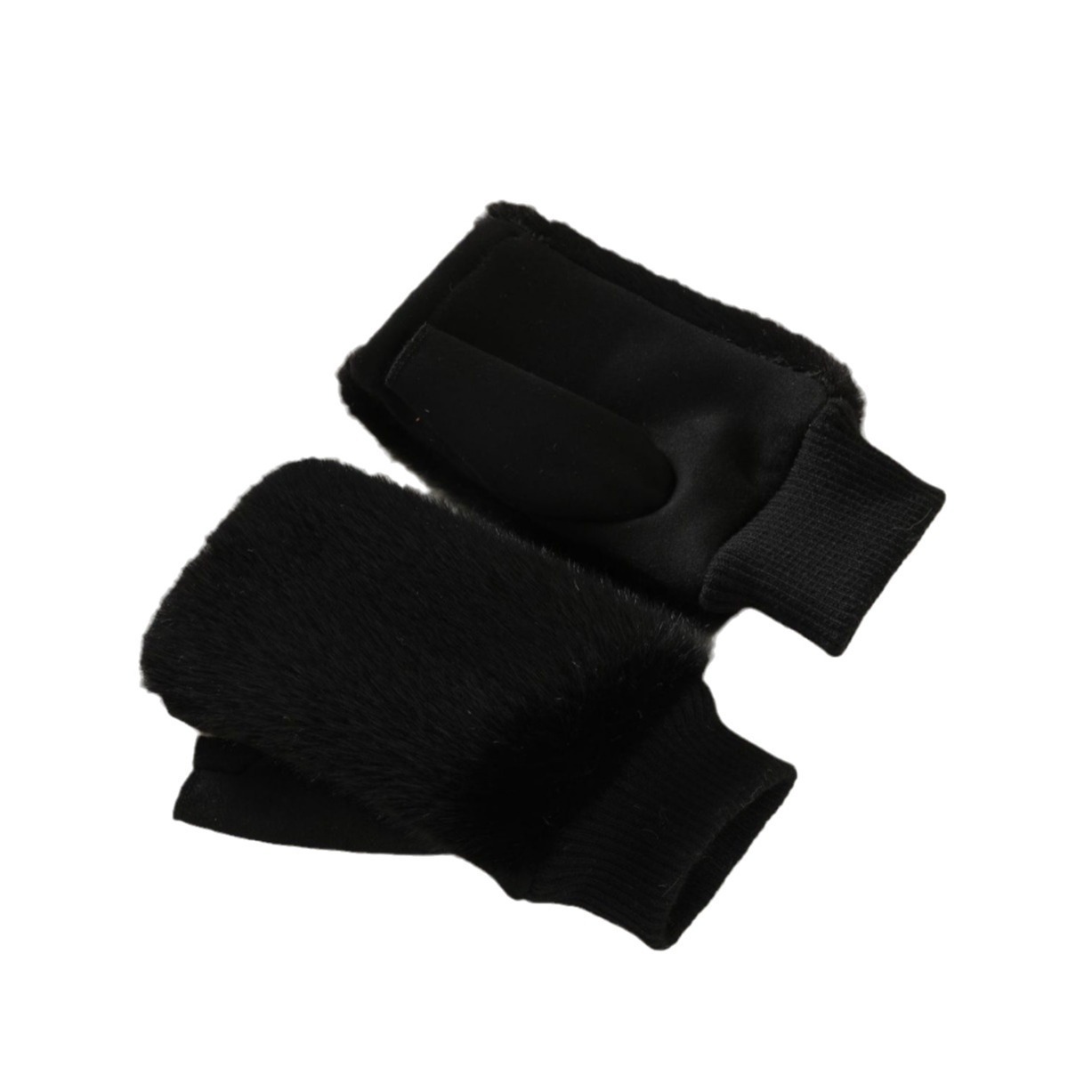 Invierno guantes de pelo de conejo de mitad de dedo femenino de peluche engrosado y veludo para montar calentado a prueba de frío de color sólido sin mangas de dedo