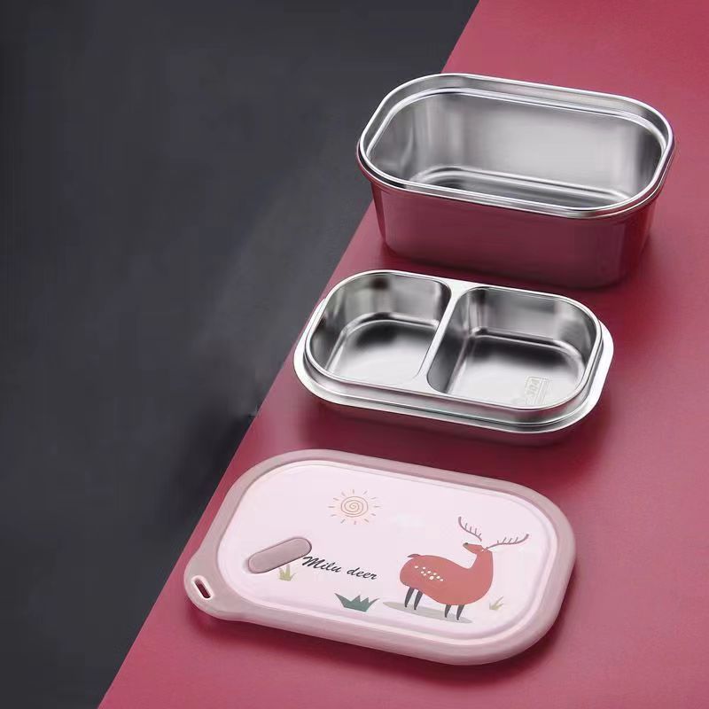 Xinfan 304 de acero inoxidable con aislamiento lonchera de una sola capa compartimiento del estudiante calefacción portátil caja de almuerzo de dibujos animados