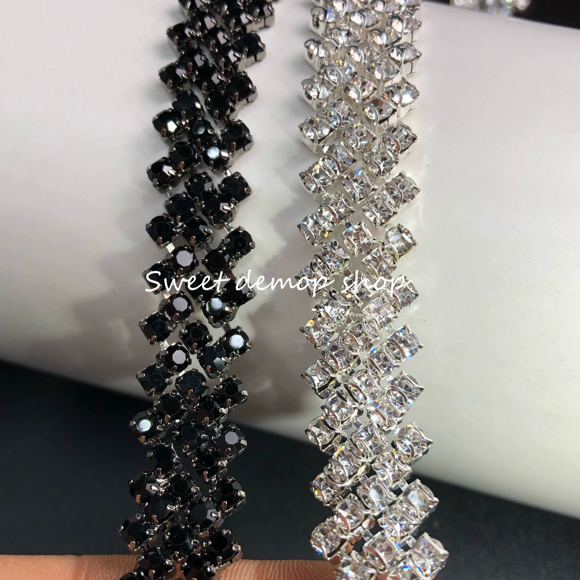 Бриллиантовая цепочка косая многорядная с кроличьими ушками из страз, антицарапинная плотная цепочка для DIY платья, декоративный пояс для одежды, аксессуары