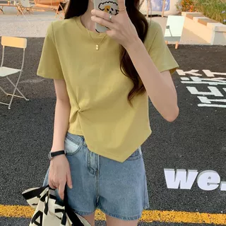 不规则短袖t恤女2025年新款夏季心机设计感小众半袖高腰短款上衣