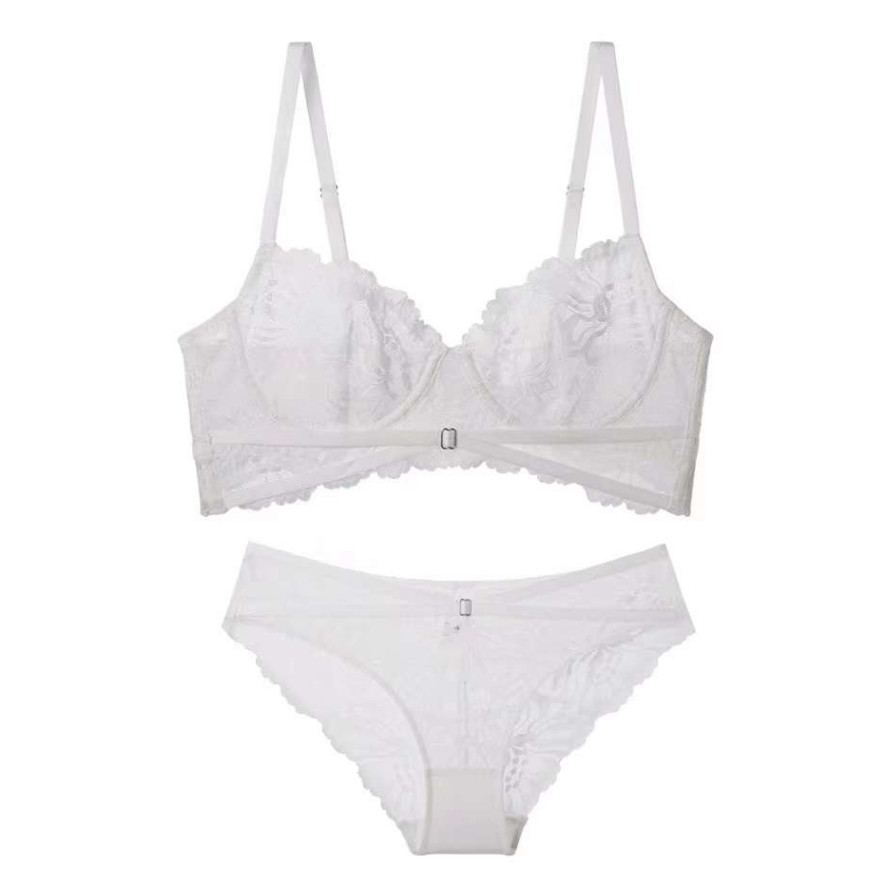 New French Sexy Lace Embroidery Set with Strap, Ultra Thin Steel Brace, Large Chest, Small Women's Underwear Bra_voghion.com