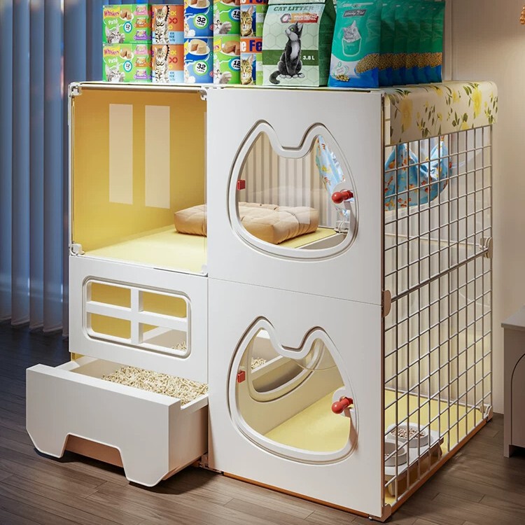 Cat Cage, Cat Villa, Extra-Large Free Space, Home Indoor Cat House, Integrated Cat Toilet, One Bedroom, One Living Room, One Bathroom, Cat Cabinet