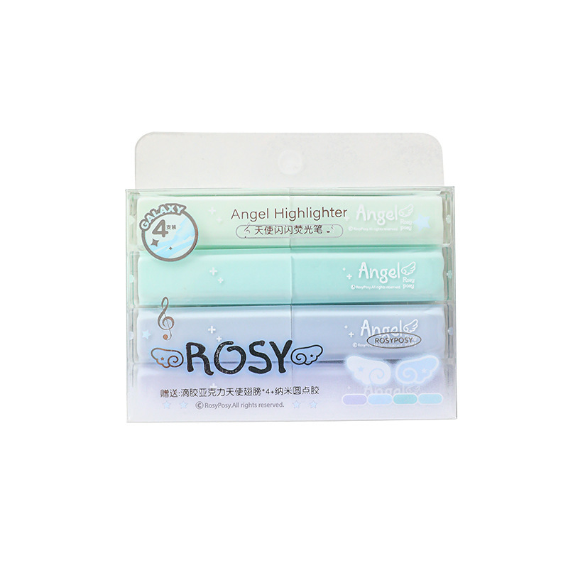RosyPosyAngel系列天使闪闪荧光笔学生手账口红造型4支套装口袋笔|undefined
