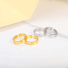 欧美新款心形戒指男女情侣对戒开口可调节18k镀金不锈钢爱心戒指