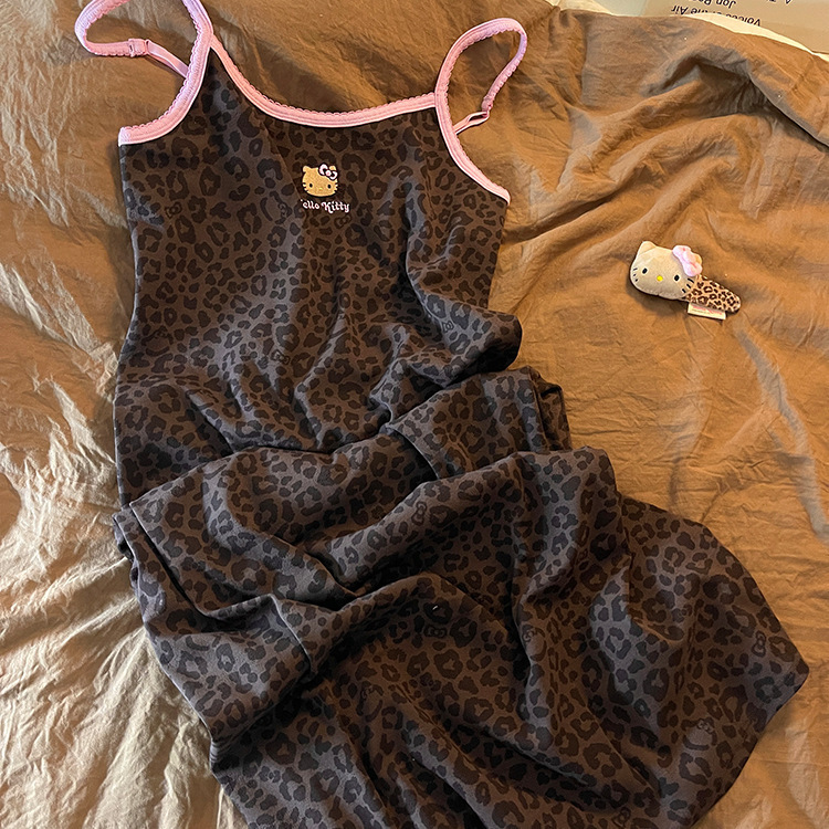 纯欲辣妹豹纹Hello Kitty吊带睡裙女夏季新款舒适外穿家居连衣裙|undefined