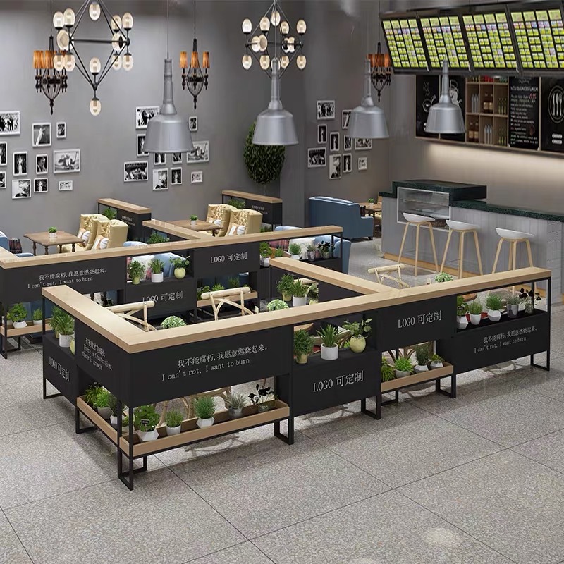 Restaurant Booth Partition Fence Solid Wood Iron Simple Decoration Catering Half Wall Storage Rack Office Screen Bookshelf