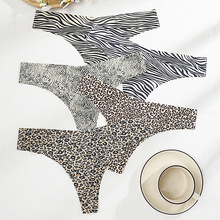 欧美冰丝丁字内裤女士纯棉裆低腰豹纹性感大码三角裤外贸款T字裤