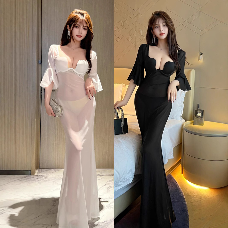 25 Years New Nightclub Sexy Dress Low-Cut U Cup Mid-Sleeve Slim Fishtail Long Skirt Ktv Sauna Technician Work Clothes 25 Years New Nightclub Sexy Dress Low-Cut U Cup Mid-Sleeve Slim Fishtail Long Skirt Ktv Sauna Technician Work Clothes