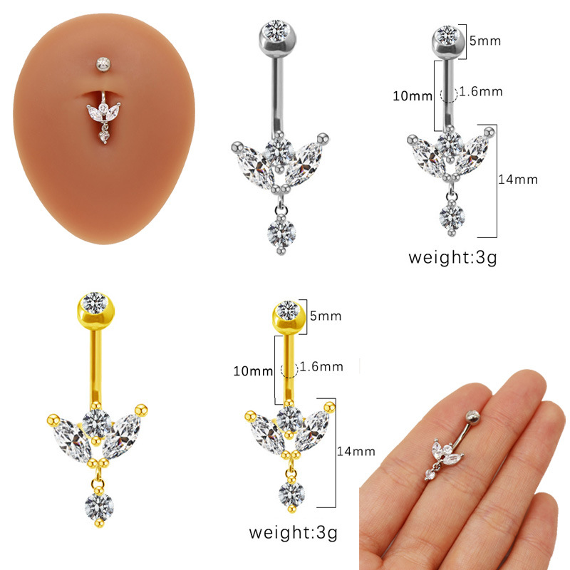 Minimalist Marquise Diamond Navel Piercing Ring Gold Plated_voghion.com