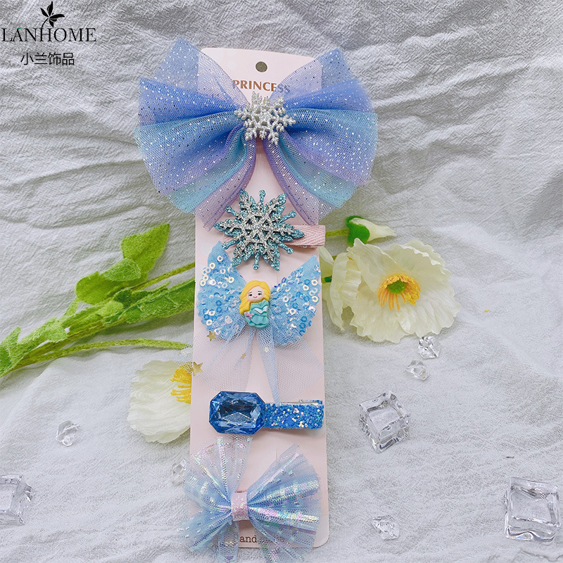 children Hair clips Aisha princess Headdress Snow Romance 2 Card issuance bow Aisha Little Girl Hairdressing