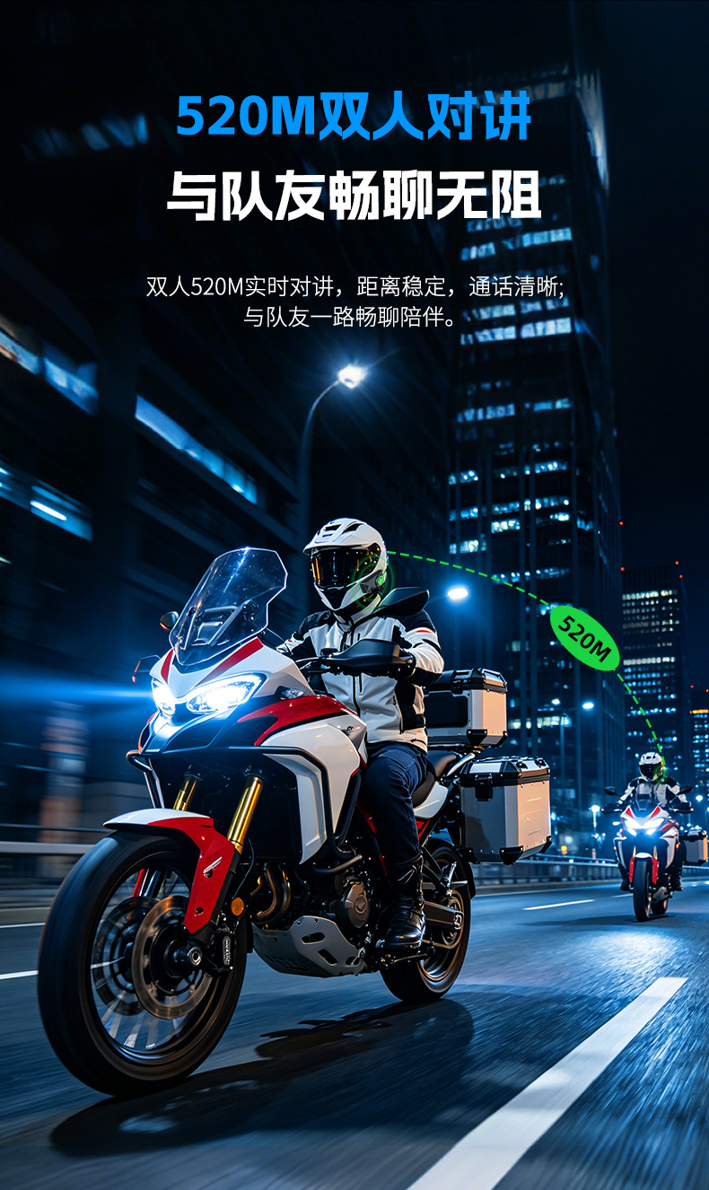 New Cross-Border Model Launches: Motorcycle Dual-Intercom Waterproof Noise-Canceling Helmet Bluetooth Headset with Soft and Hard Cable Options