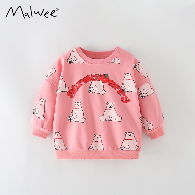 Malwee niñas chaqueta de otoño europeo y americano nuevo cuello redondo impresión de aire extranjero mangas largas vestidos con chaqueta infantil