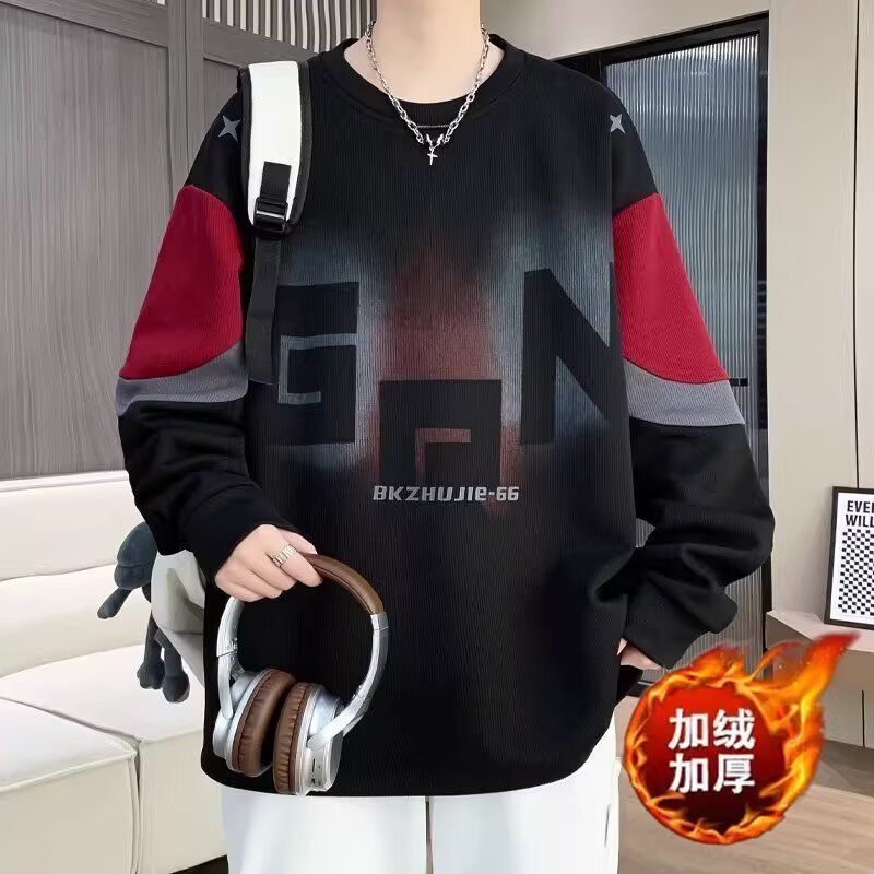 Cross-border trendy brand fleece-lined oversized long-sleeve sweatshirt for men, autumn and winter fashion, American-style round neck, loose and stylish for teenagers Cross-border trendy brand fleece-lined oversized long-sleeve sweatshirt for men, autumn and winter fashion, American-style round neck, loose and stylish for teenagers