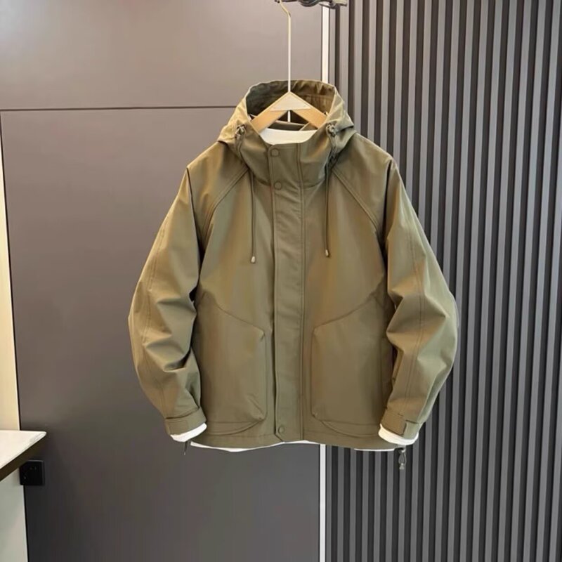 Spring and Autumn Crock Jacket Coat Men's Charge Jacket Top Solid Color Hooded Fashion Trendy Brand New Casual Loose Trendy