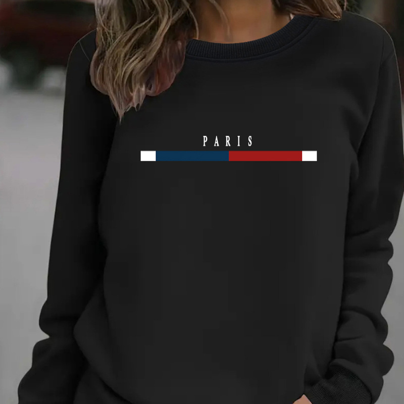 European and American Cross-Border Autumn and Winter Women's Casual Long-Sleeved Round Neck Paris Printed Pullover Sweatshirt Wholesale European and American Cross-Border Autumn and Winter Women's Casual Long-Sleeved Round Neck Paris Printed Pullover Sweatshirt Wholesale
