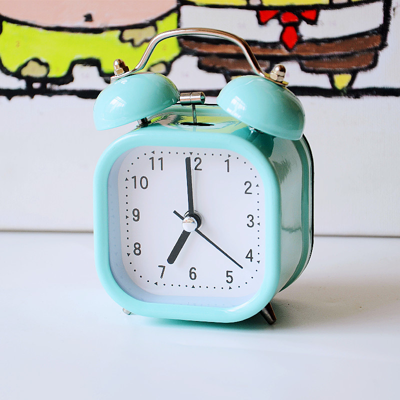 Square metal bell small alarm clock mute sweep seconds small clock student bedside desk get up alarm clock wholesale
