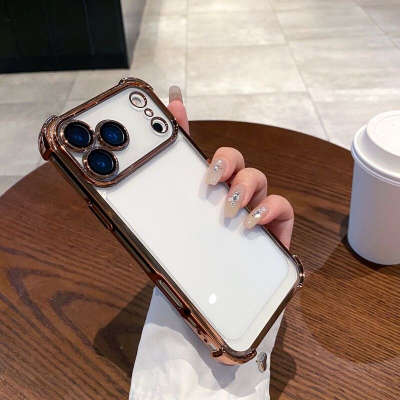 适用iPhone17PROMAX气囊防摔手机壳透明电镀带镜头膜苹果16硬防摔|undefined
