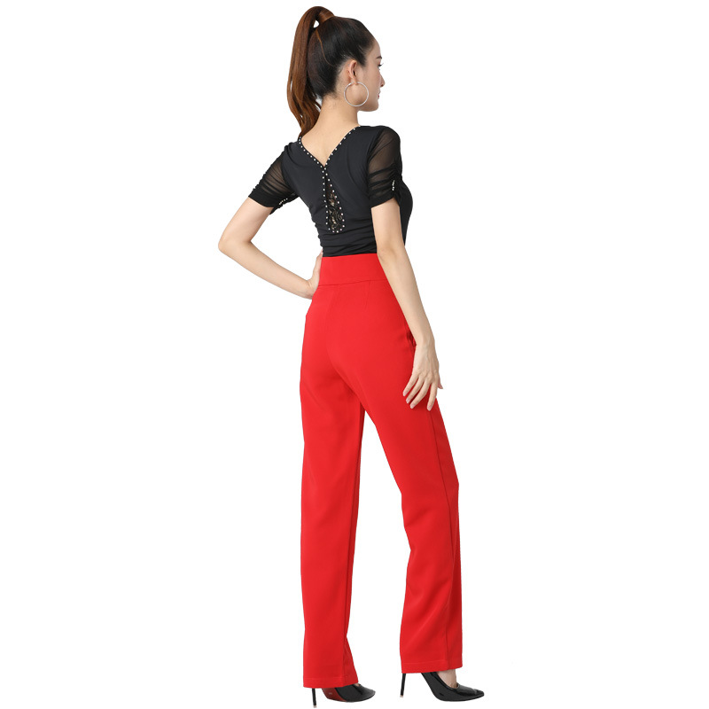 Modern dance pants for women, high-waisted Latin dance pants, solid color party pants, wide-leg dance pants, straight-leg pants, practice attire