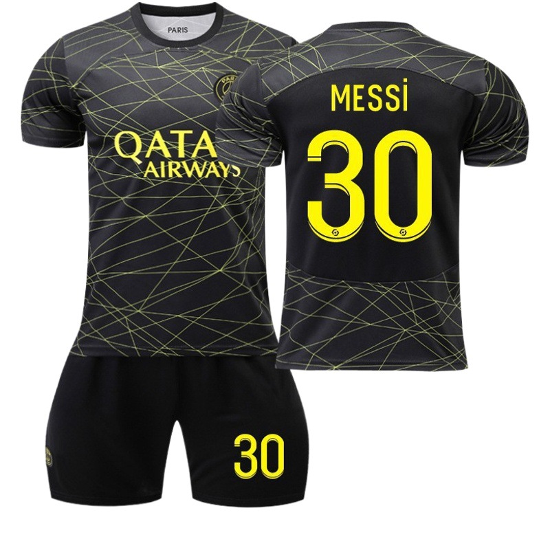 22-23 Paris 3 away football uniform 30 Messi 10 Neymar 7 Mbappe Black Gold Line Jersey wholesale