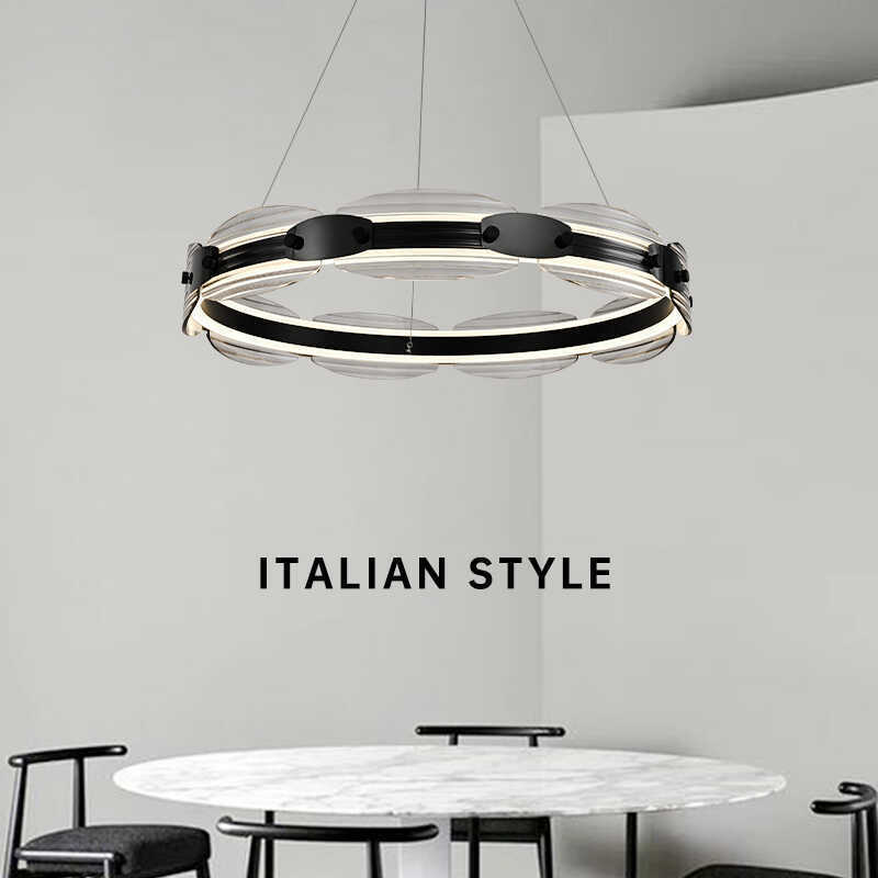 Lámpara de la sala de estar de diseño italiano moderna minimalista creativa personalidad comedor dormitorio estudio lámparas de anillo de vidrio