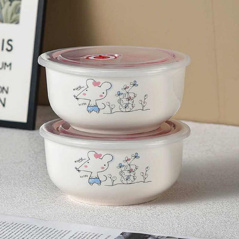 [Múltiples opcionales] cuenco de cerámica fresco cuenco de fideos de burbujas caja de almacenamiento de refrigerador microondas con cubierta sellada caja de almuerzo