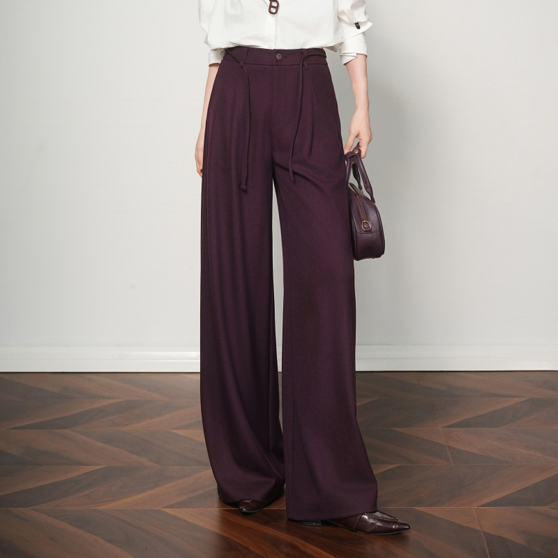 2025 Autumn and Winter Loose Slimming Wool Wide-Leg Pants for Women High-End Drape Versatile Thickened Fashion Commuter Floor-Length Pants