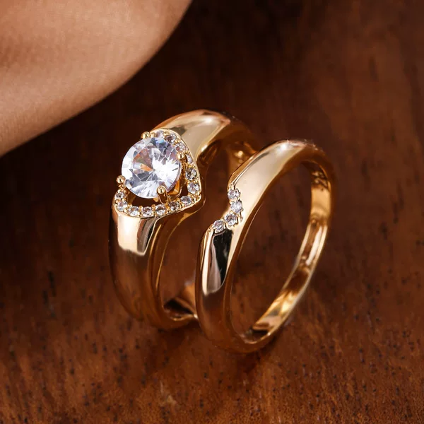 Amazon hot sale European and American fashion Anti-moissanite copper plated platinum couple Ring 2 pieces set fashion ring set