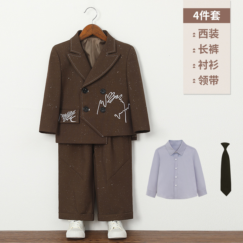 儿童西装复古满天星刺绣马甲男童设计感时尚西服外套花童周岁礼服|undefined