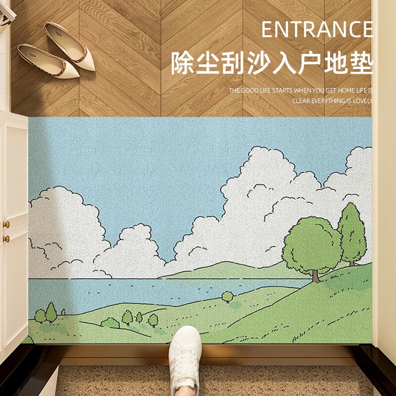 Entrance door door rubbing silk ring foot mat porch carpet stain-resistant non-slip can be cut entrance door mat advanced feeling