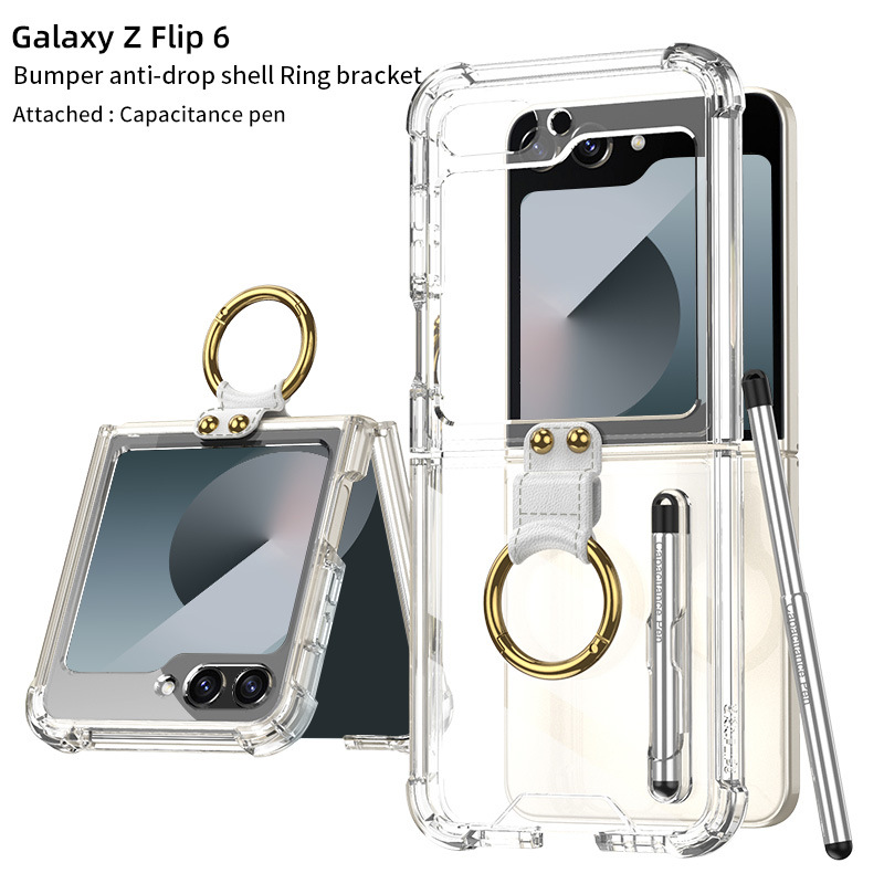 Aplicable a Samsung Z Flip6 de moda caja de teléfono móvil plegable bolsa de aire cubierta transparente con bolígrafo de pluma image 7