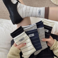 双罗口egg布标袜子女学院风百搭字母堆堆袜ins韩系简约条纹撞色袜