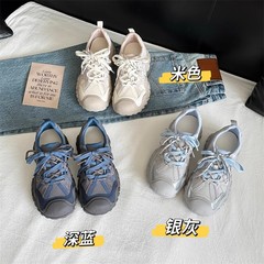 牛皮版~秋季新款丑萌女鞋休闲运动鞋增高显瘦登山厚底老爹鞋ins潮