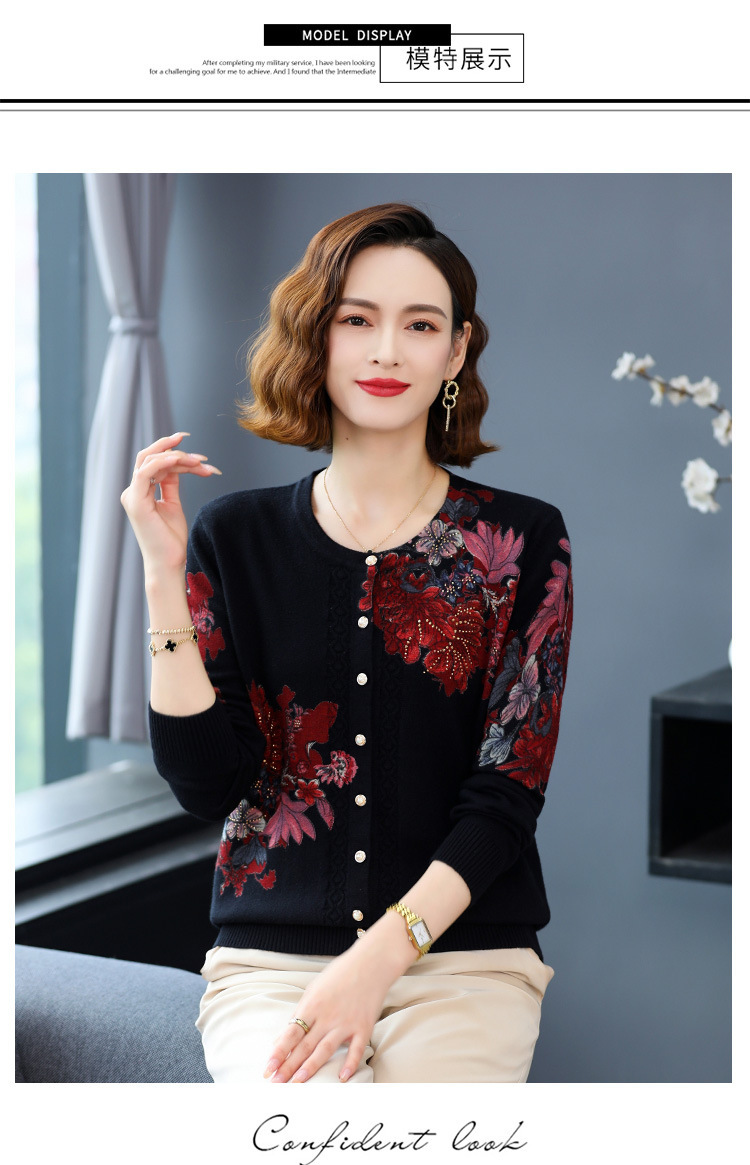 E6023 880K ÁO LEN NỮ TAIRYA ÁO LEN DÁNG DỘNG MÙA XUÂN THU ĐÔNG TRUNG NIÊN HỌA TIẾT HOA THỜI TRANG NỮ G03 SẢN PHẨM MỚI