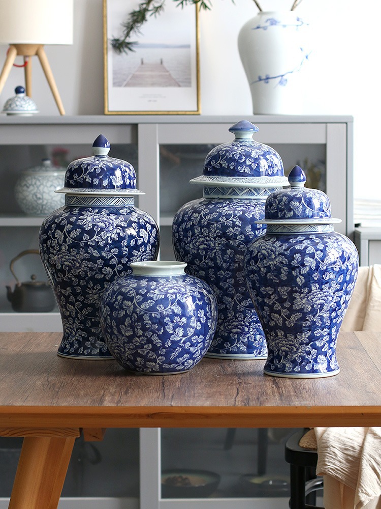 景徳鎮青花陶磁器缶万花陶磁器将軍缶手描き陶磁器アクセサリー別荘床置き花瓶