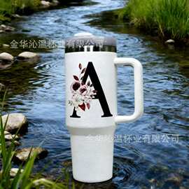 亚马逊新款吸管盖手柄杯大容量防漏汽车杯26个字母冰霸杯