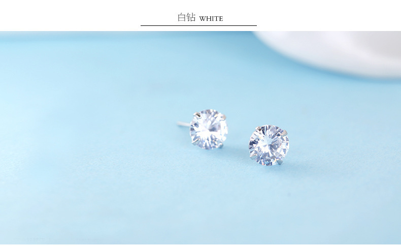 s925纯银四爪水钻耳钉 韩版女韩国小耳饰品 欧美