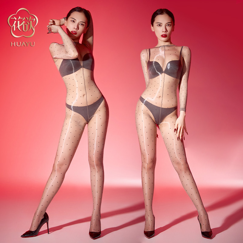 1D Aurora Wave Dot Glossy Tight Stockings Ultra-Thin Translucent Men's and Women's Jj Set Open Crotch Headgear Five-Finger Jumpsuit