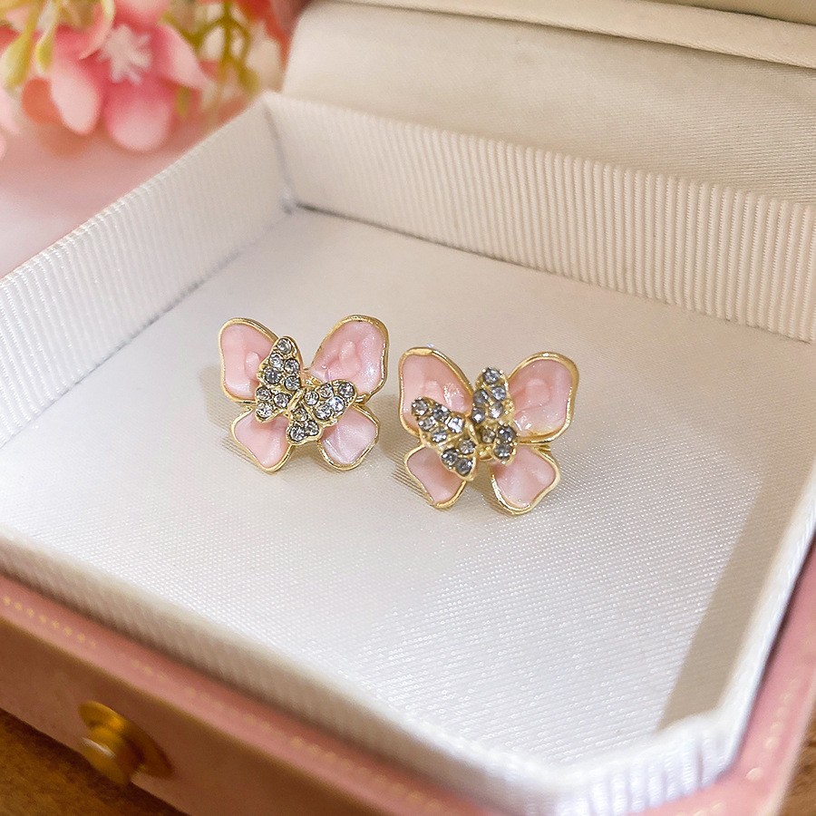 Aguja de plata Corea del Sur diamante Opal flor pendientes diseño fresco Rosa pendientes moda pendientes dulces al por mayor